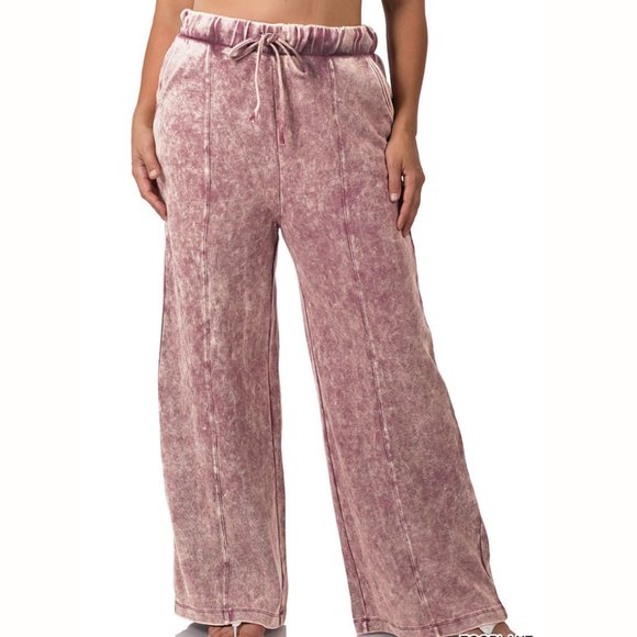 Zenana Outfitters Pants - WIDE LEG COOL ACID WASH PANTS